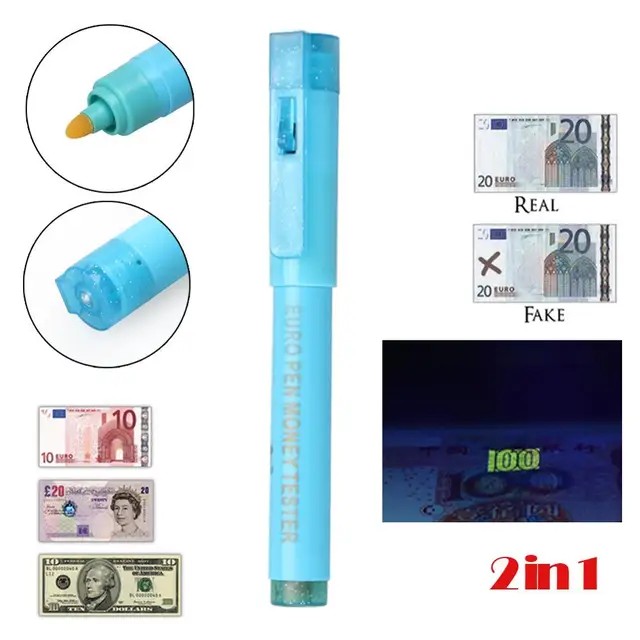 2 IN 1 Detector Pen with UV light Counterfeit Bank Note Tester Pen with colorful pen Money Recognizi thumbnail 2