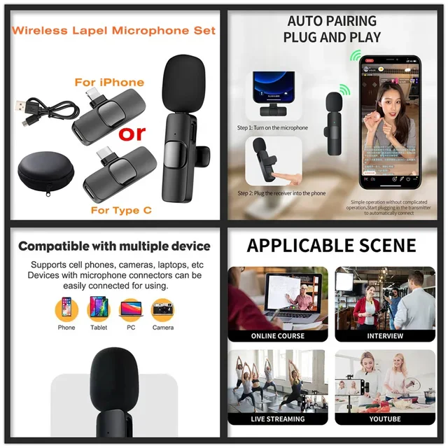 New Phone Camera Tripod Stand LED Video Light Lapel Wireless Microphone Vlogging Kit For Tiktok Face thumbnail 4