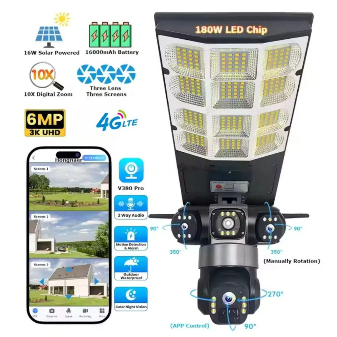 3 Lens 6MP V380 Pro 2 in 1 AI Integrated Solar Security Light CCTV Camera IP 4G Two-Way Talk Solar S thumbnail 2